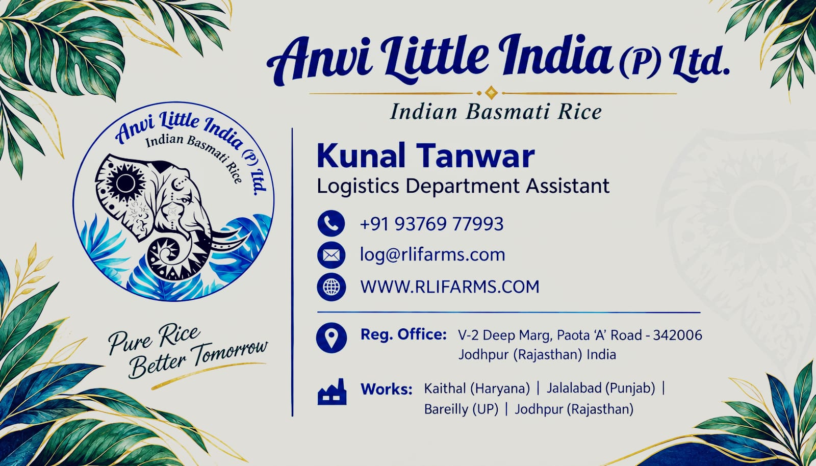 Kunal Tanwar contact card — Anvi Little India